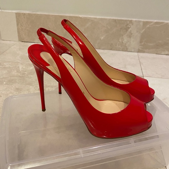 Christian Louboutin Private Number Patent Red Leather Peep Toe platform pump - Picture 3 of 7